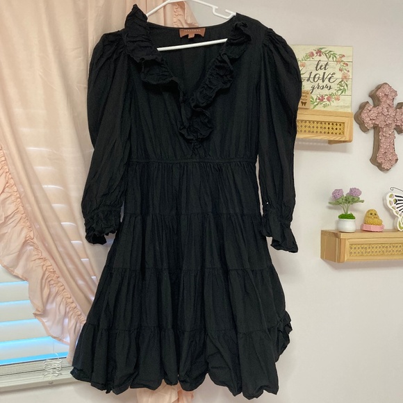 Jessakae black A-line dress . Long puff sleeves. Size medium - Picture 2 of 8